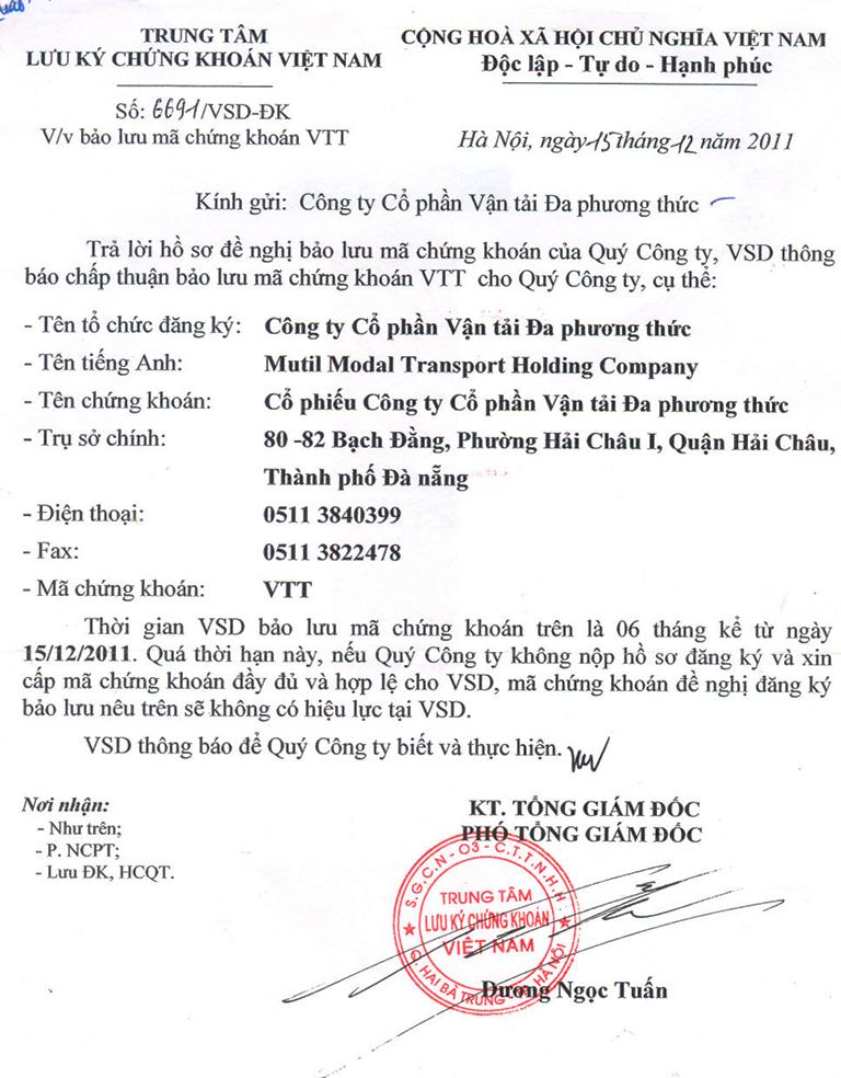 Mã chứng khoán Công ty CP vận tải đa phương thức